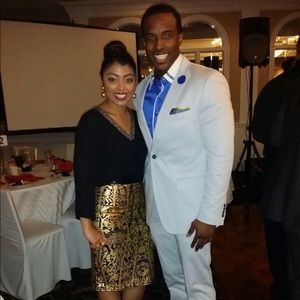 Gold/black patterned midi pencil  skirt